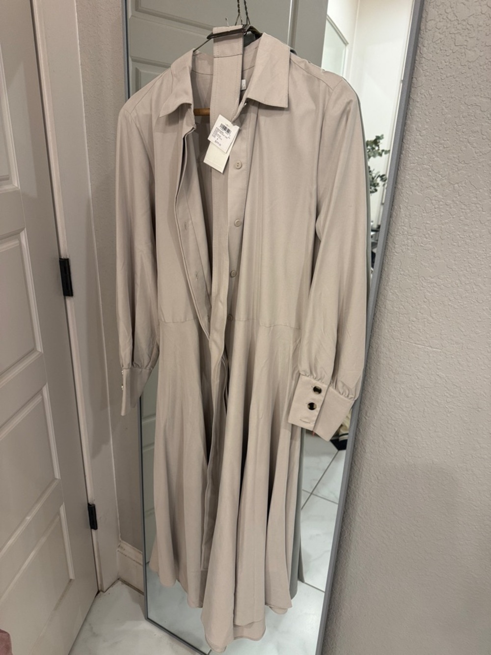 Club Monaco Light Beige Button-Front Shirt Dress